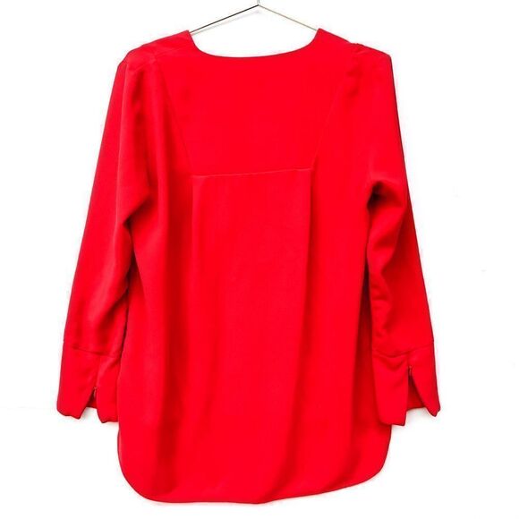 French Connection Orange Arrow Crepe Lone Sleeve V Neck Tunic Top - Picture 8 of 10